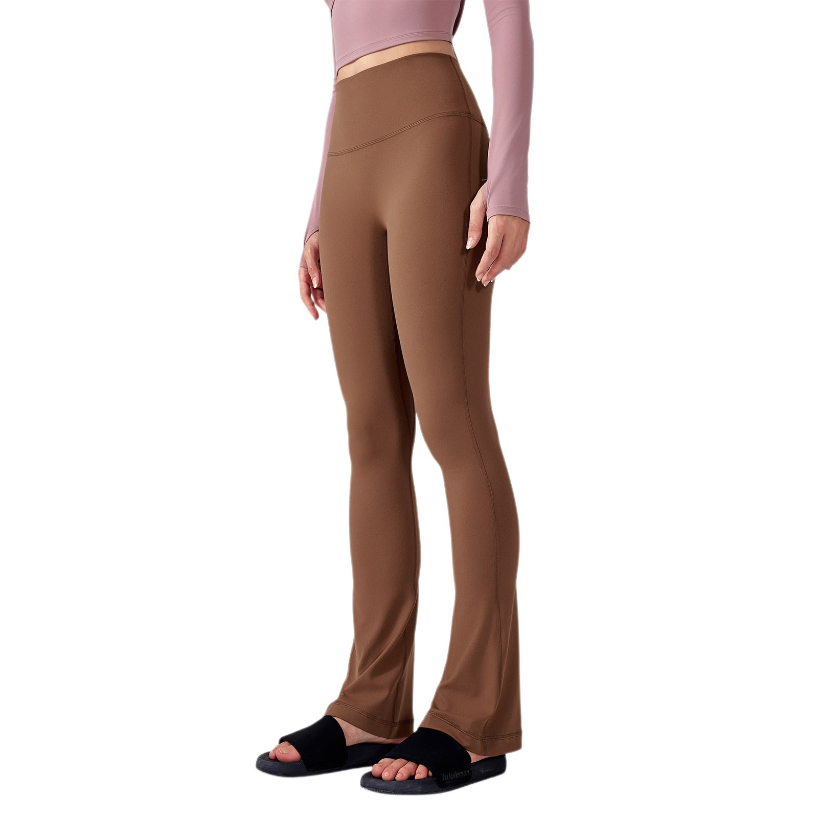 Pantalones deportivos de yoga: leggings acampanados de cintura alta, nailon y spandex, ropa deportiva elegante, cómodos y elásticos.